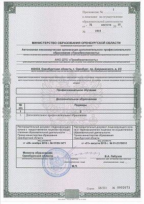 Приложение к лицензии